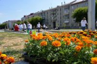 Цветущую георгиевскую ленту высадили в Кургане у Вечного Огня