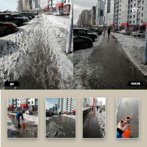 Сургутянин сам очистил тротуар на Университетской от снега и талой воды