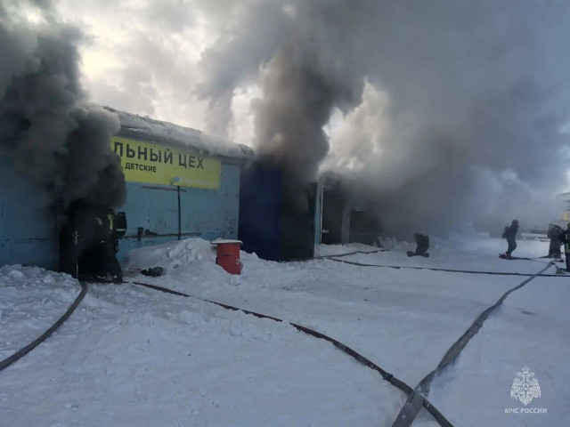 Мебельный цех с десятками газовых баллонов загорелся в Сургуте