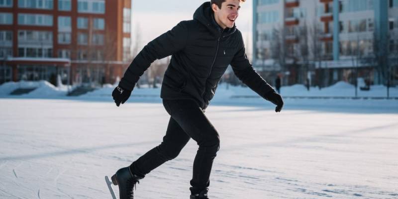 ​Мужчина на коньках прокатился по заледеневшему центру города нефтяников в ХМАО. ВИДЕО