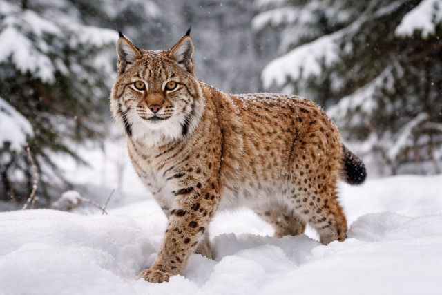 ​На трассе в ХМАО рысь в поисках еды вышла к людям. ВИДЕО