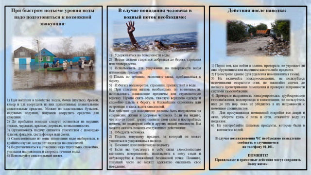 Памятка на случай опасности во время паводка