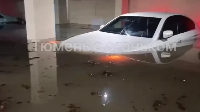 Машины под водой: в Тюмени ливень затопил лифтовые шахты и паркинг в двух элитных ЖК